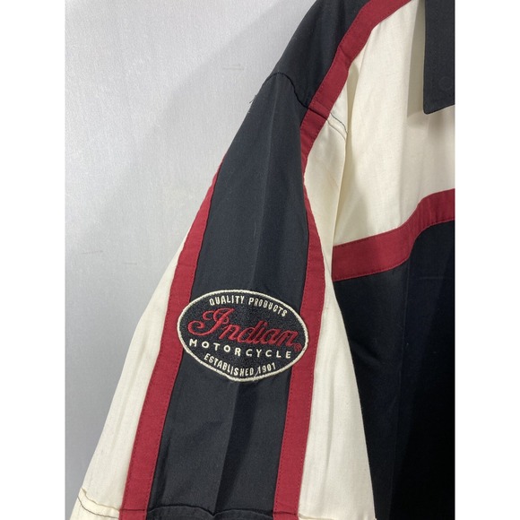 Indian Motorcycles All Embroidered Wit Patch Mechanic XL Cream Button Down Shirt - Picture 6 of 16